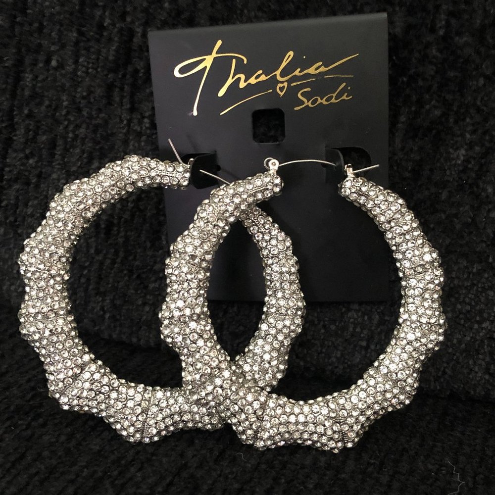 SILVER BEAUTIFUL BLINGED OUT BAMBOO EARRINGS